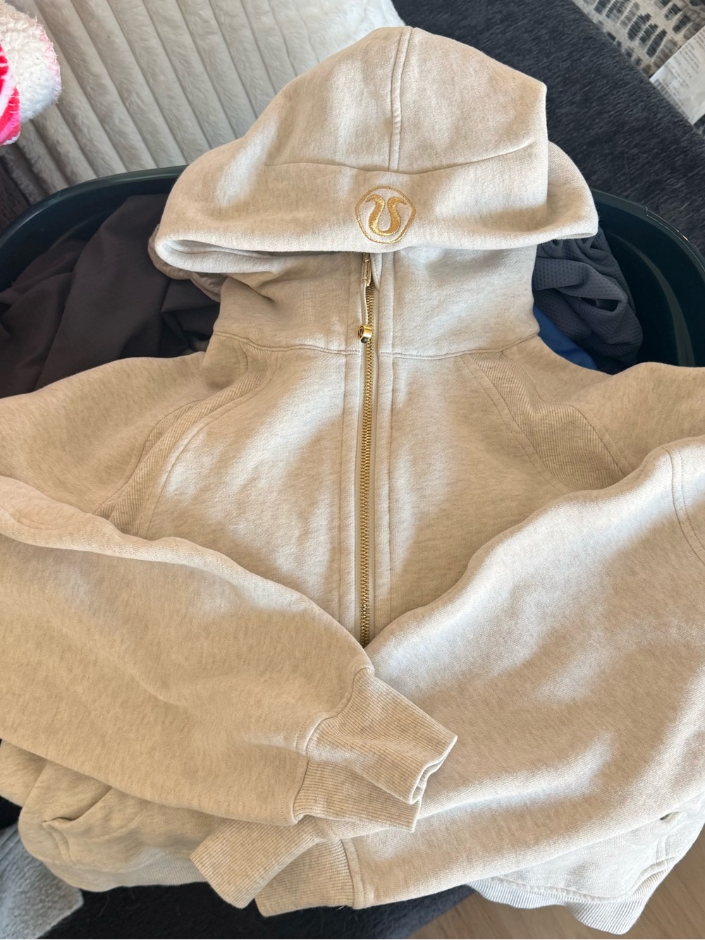 lululemon athletica Beige FullโZip Hoodie with Gold Logo